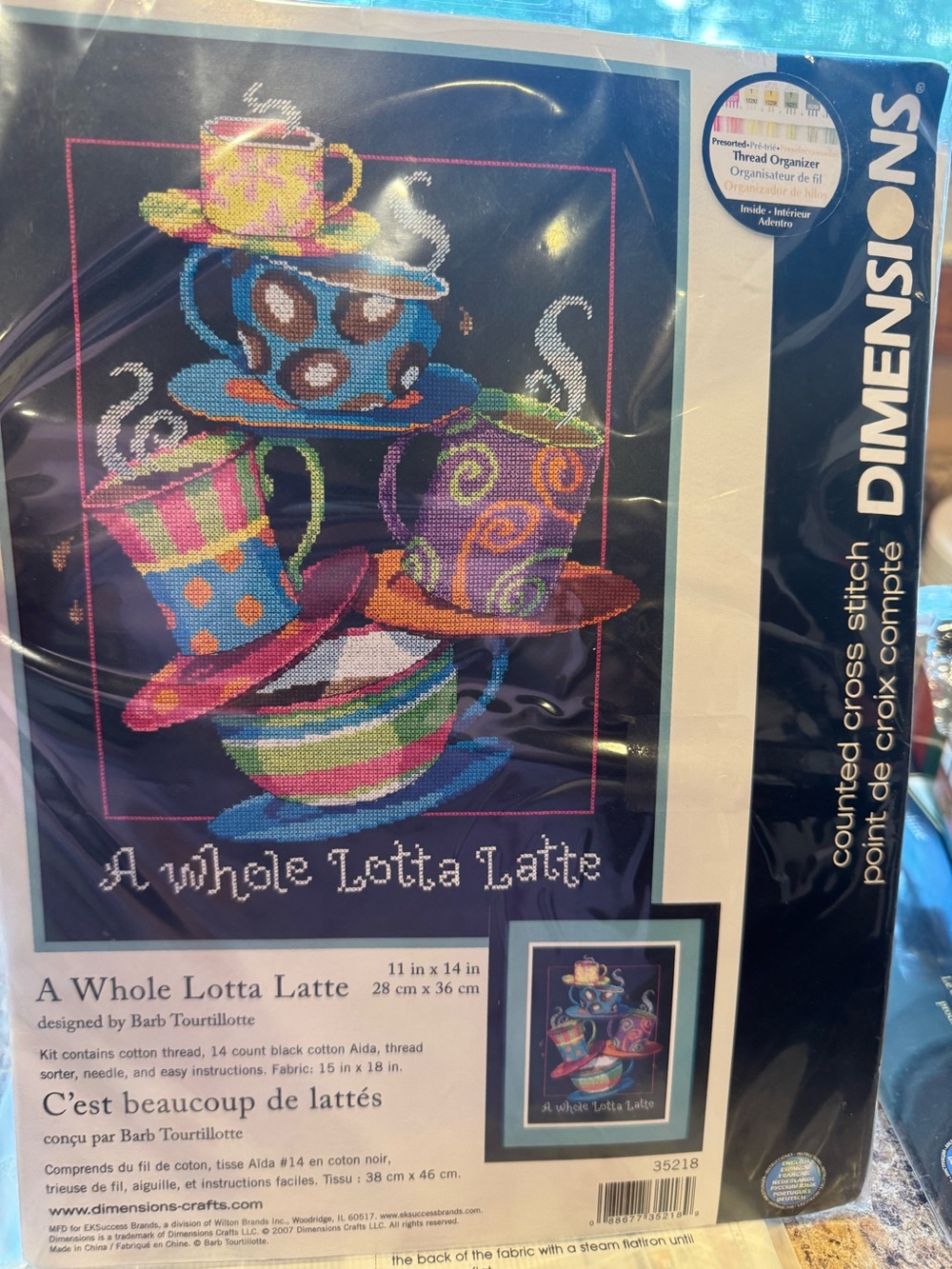 2007 Dimensions Counted Cross Stitch Kit A Whole Lotta Latte 35218 11x14 NEW